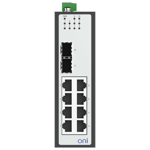 Коммутатор Ethernet промышленный неуправляемый ISU 2 SFP слота 100/1000BaseX 8 портов 10/100/1000BaseT разъем RJ45 24В AC/12/24/48В DC с резервированием ONI