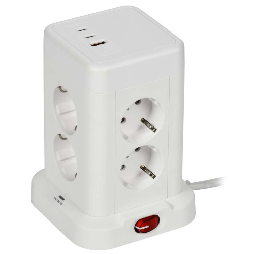 DOMINIC Удлинитель У08K 8 мест 2P+PE 1,5м 3х1,0мм2 16А/250В USB A+C 20Вт белый IEK