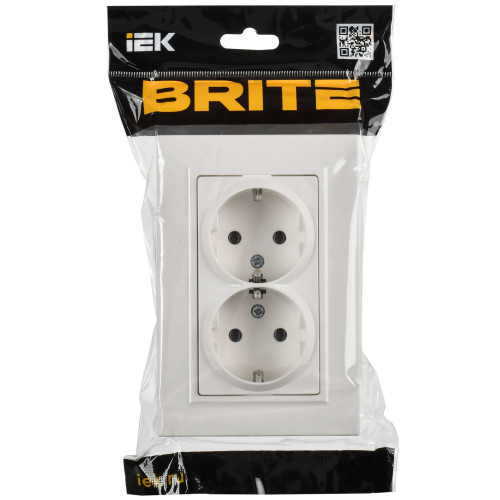 BRITE Розетка 2-местная с заземлением без защитных шторок плоская 16А в сборе РСПл12-3-БрБ белый IEK