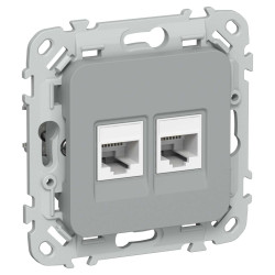 FLITE Розетка 2-местная RJ45/RJ11 категория 6/3 UTP РКТ6/3-2-0-ФлС серый IEK