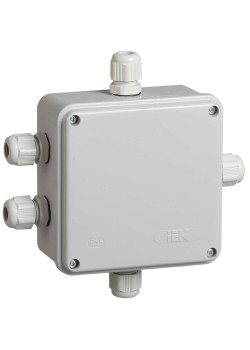 Коробка распаячная КМ41330 для открытой проводки безгалогенная (HF) 100х100х50мм IP55 5 гермовводов PG9 серая IEK