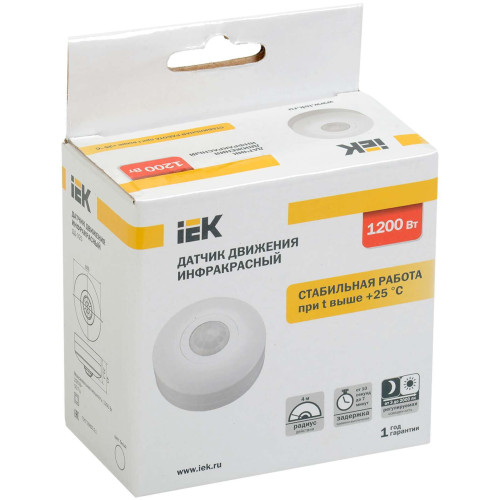 Датчик движения ДД-025 1200Вт 360град 6м IP20 белый IEK