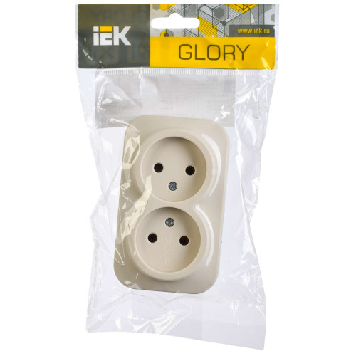 GLORY Розетка 2-местная для открытой установки без заземления без защитных шторок 10А РС22-2-ХК кремовый IEK