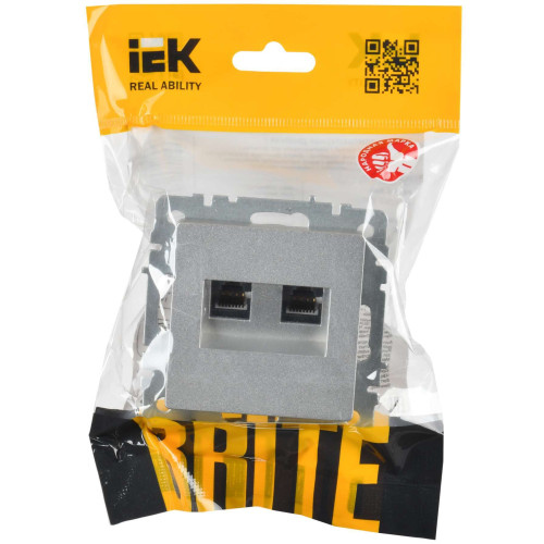 BRITE Розетка компьютерная двойная RJ45 кат.6 РК11-2-БрА алюминий IEK