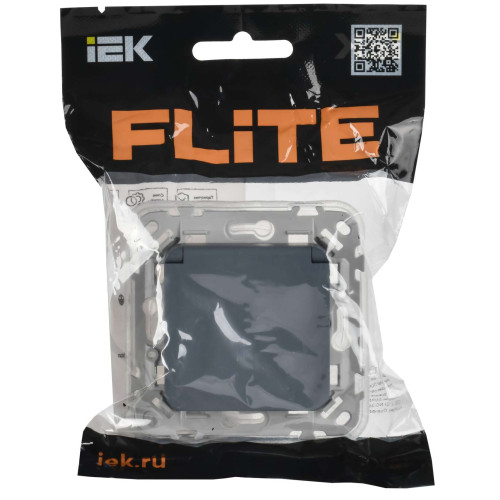 FLITE Розетка с заземлением с защитными шторками и крышкой безвинтовое крепление 16А IP44 РСшкр11-1-44-ФлМ маренго IEK