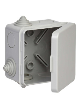 Коробка распаячная КМ41238 для открытой проводки безгалогенная (HF) 80х80х50мм с откидной крышкой IP54 7 гермовводов серая IEK