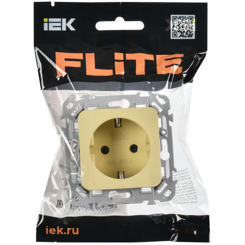 FLITE Розетка с заземлением с защитными шторками безвинтовое крепление 16А РСш11-1-ФлН навахо IEK