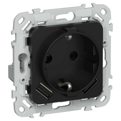 FLITE Розетка 1-местная с заземлением с защитными шторками 16А с USB A+A 3,1А безвинтовое крепление РСЮша11-1-ФлЧ черный IEK