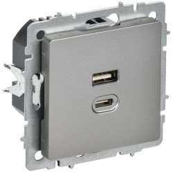 BRITE Розетка USB A+C 45Вт высокоскоростная зарядка РЮ11-2-БрС сталь IEK