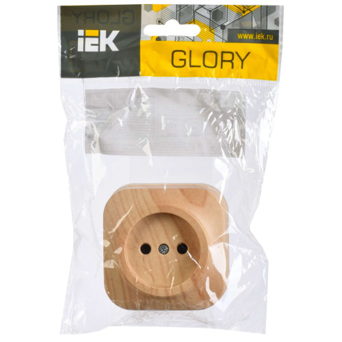 GLORY Розетка 1-местная для открытой установки без заземления без защитных шторок 10А РС20-2-ХС сосна IEK