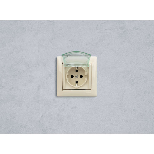 VALENA Розетка 1-местная с заземлением с защитными шторками и крышкой 16А IP44 слоновая кость