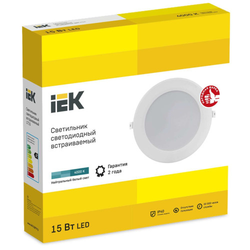 Светильник светодиодный ДВО 1715 белый круг 15Вт 4000К IP40 IEK