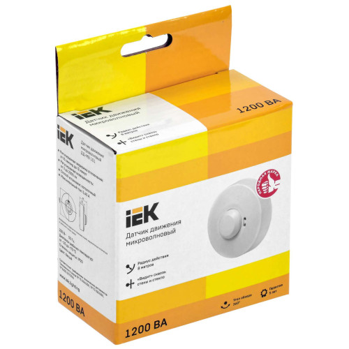 Датчик движения ДД-МВ101 1200Вт 360град 8м IP20 белый IEK