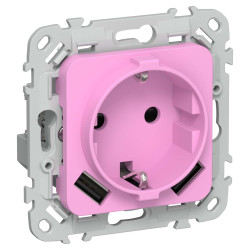 FLITE Розетка 1-местная с заземлением с защитными шторками 16А с USB A+A 3,1А РСЮша11-0-ФлПр пурпурный IEK
