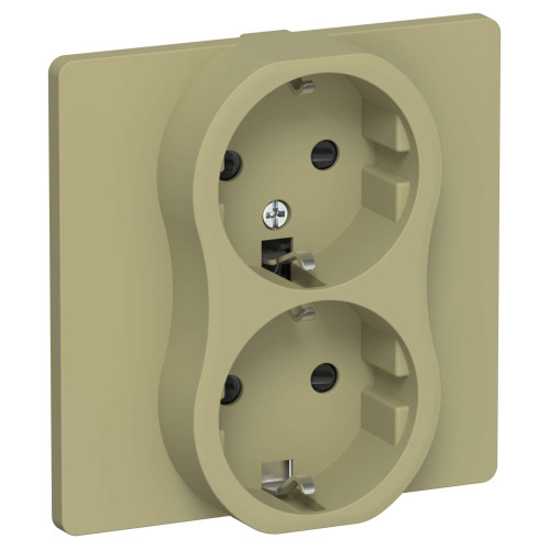 FLITE Розетка 2-местная с заземлением с защитными шторками безвинтовое крепление 16А РСш12-1-К-ФлО оливковый IEK