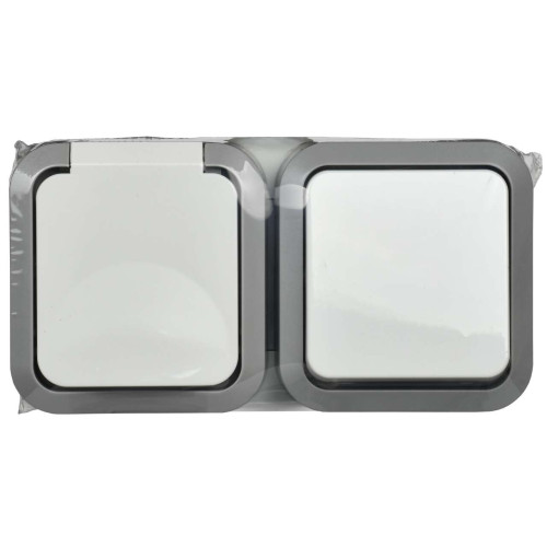 TORS Блок розетка + выключатель горизонтальный 16А IP55 TS242 серо-белый IEK