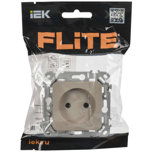 FLITE Розетка без заземления без защитных шторок безвинтовое крепление 10А РС01-1-ФлЛ льняной IEK