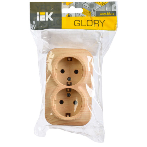 GLORY Розетка 3-местная для открытой установки с заземлением без защитных шторок 16А РС23-3-ХС сосна IEK