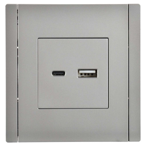 FORTE&PIANO Розетка USB A+C 18Вт FP551 сталь IEK