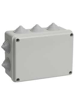 Коробка распаячная КМ41241 для открытой проводки безгалогенная (HF) 150х110х70мм IP44 10 гермовводов серая IEK