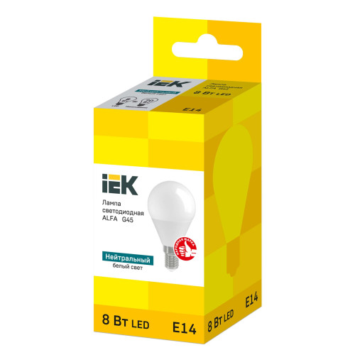 Лампа светодиодная ALFA G45 шар 8Вт 230В 4000К E14 IEK