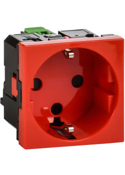 Розетка с заземляющим контактом защитной шторкой винтовым зажимом и блокировкой (2 модуля) красная
