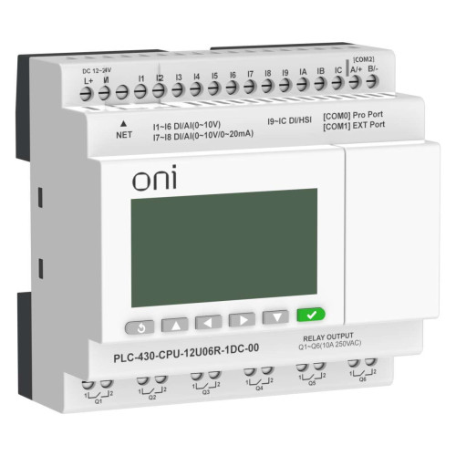 ПЛК 430 Модуль ЦПУ 4 DI 6 UI (0-10 В/DI) 2 UI (0-10 В/0-20 мА/DI) 6 RO 24В DC с Ethernet портом с экраном ONI