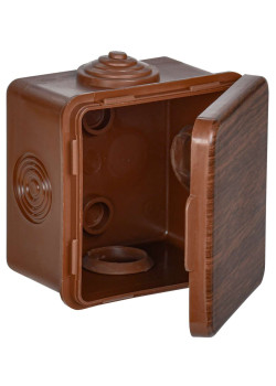 Коробка распаячная КМ для открытой проводки с откидной крышкой 65х65х50мм IP54 4 гермоввода дуб IEK