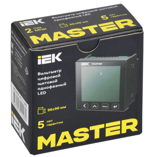 Вольтметр цифровой щитовой однофазный RS-485 96х96 LED MASTER IEK Вольтметр цифровой щитовой однофазный RS-485 96х96 LED MASTER IEK