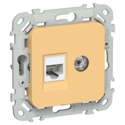 FLITE Розетка 2-местная RJ45/TV категория 5Е UTP РКТВ5е-2-0-ФлЗ золотарник IEK
