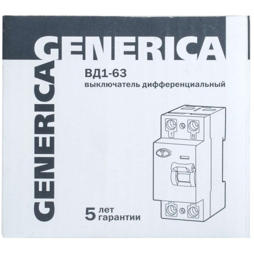 Выключатель дифференциальный (УЗО) ВД1-63 2Р 25А 30мА GENERICA
