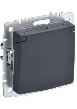 BRITE Розетка 1-местная с заземлением с защитными шторками и крышкой 16А IP44 РСбш10-3-44-БрГ графит IEK