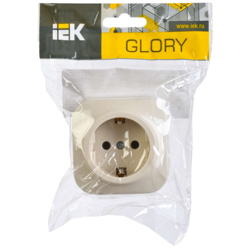 GLORY Розетка 1-местная для открытой установки с заземлением без защитных шторок 16А РС20-3-ХК кремовый IEK