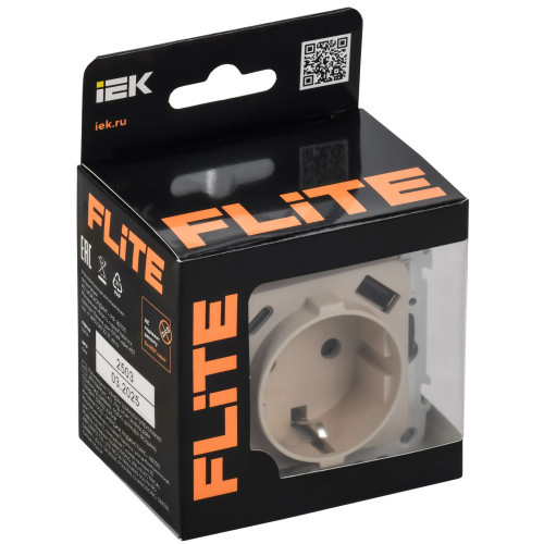 FLITE Розетка 1-местная с заземлением с защитными шторками 16А с USB A+C 20Вт безвинтовое крепление РСЮшс11-1-ФлЛ льняной IEK