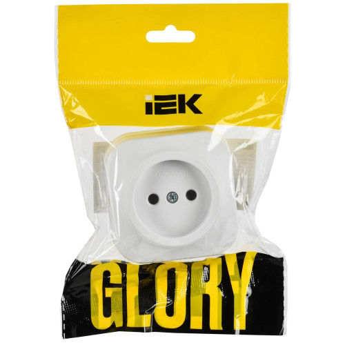 GLORY Розетка 1-местная для открытой установки без заземления без защитных шторок 10А РС20-2-ХБм белый матовый IEK