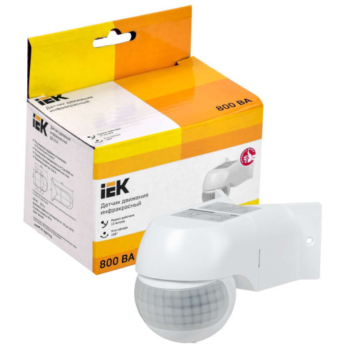 Датчик движения ДД-016 800Вт 180град 12м IP44 белый IEK