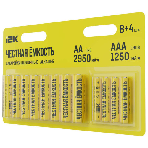Батарейка щелочная Alkaline LR6/AA+LR03/AAA (8+4шт/блистер) IEK