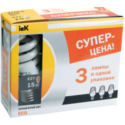 Лампа энергосберегающая КЭЛP-FS спираль Е27 15Вт 2700К (ПРОМОПАК 3шт) IEK-eco