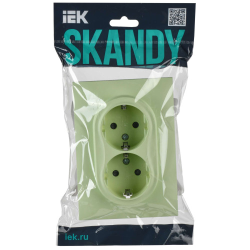 SKANDY Розетка 2-местная с заземлением с защитными шторками 16А в сборе SK-R07G мятный IEK