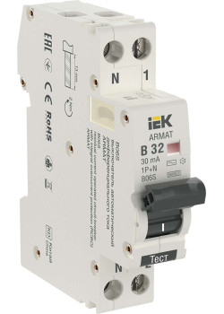 ARMAT Автоматический выключатель дифференциального тока B06S 1P+NP B32 30мА тип AC (18мм) IEK