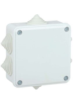 Коробка распаячная КМ для открытой проводки безгалогенная (HF) 100х100х45мм IP44 6 вводов белая IEK