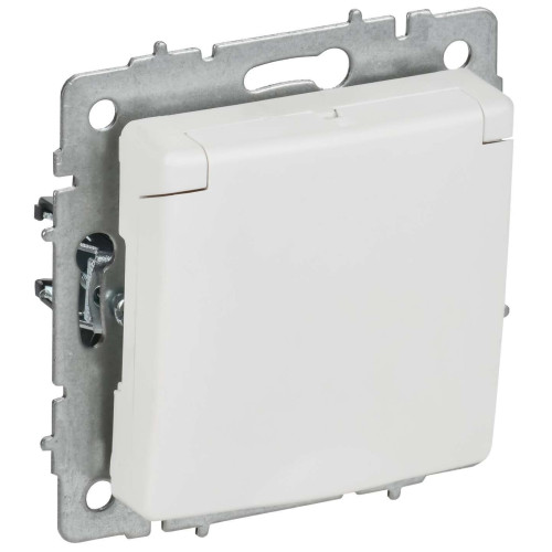 BRITE Розетка 1-местная с заземлением с защитными шторками и крышкой 16А IP20 РСбш10-3-БрАБ арктический белый IEK