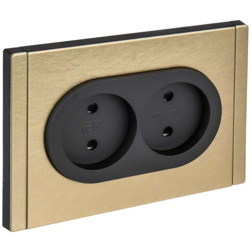 FORTE&PIANO Розетка 2-местная без заземления с защитными шторками безвинтовое крепление 10А FP625M металл шампань IEK