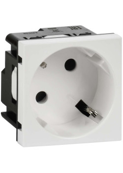 Розетка 45град с заземляющим контактом защитной шторкой и винтовым зажимом (2 модуля) белая
