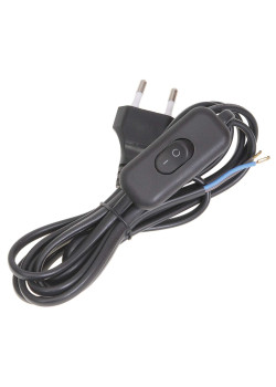 Шнур УШ-1КВ опрессованный с вилкой со встроенным выключателем 2х0,75/2м черный IEK