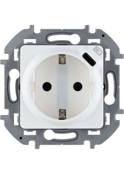 INSPIRIA Розетка 1-местная с заземлением с защитными шторками 16А с USB C 5В безвинтовое крепление белый