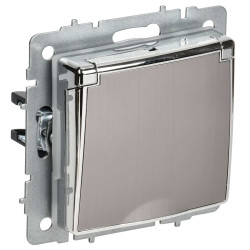 BRITE Розетка 1-местная с заземлением с защитными шторками и крышкой 16А IP44 РСбш10-3-44-БрГН металл хром/никель IEK