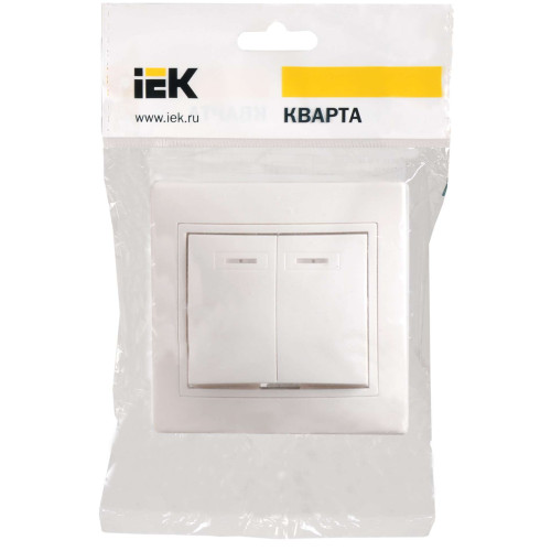 KVARTA Выключатель 2-клавишный с индикацией 10А ВС10-2-1-КБ белый IEK