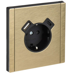 FORTE&PIANO Розетка 1-местная с заземлением с защитными шторками винтовое крепление 16А USB A+C 18Вт FP647M металл шампань IEK