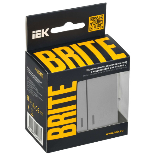 BRITE Выключатель 2-клавишный с индикацией для отелей 10А ВС10-2-9-БрА алюминий IEK